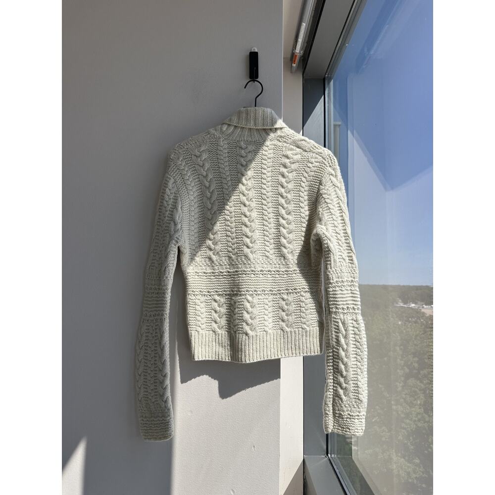 Neiman Marcus 100% Cashmere Ivory Shawl Collar Cable Knit Cardigan Sweater Sz L - Picture 2 of 6